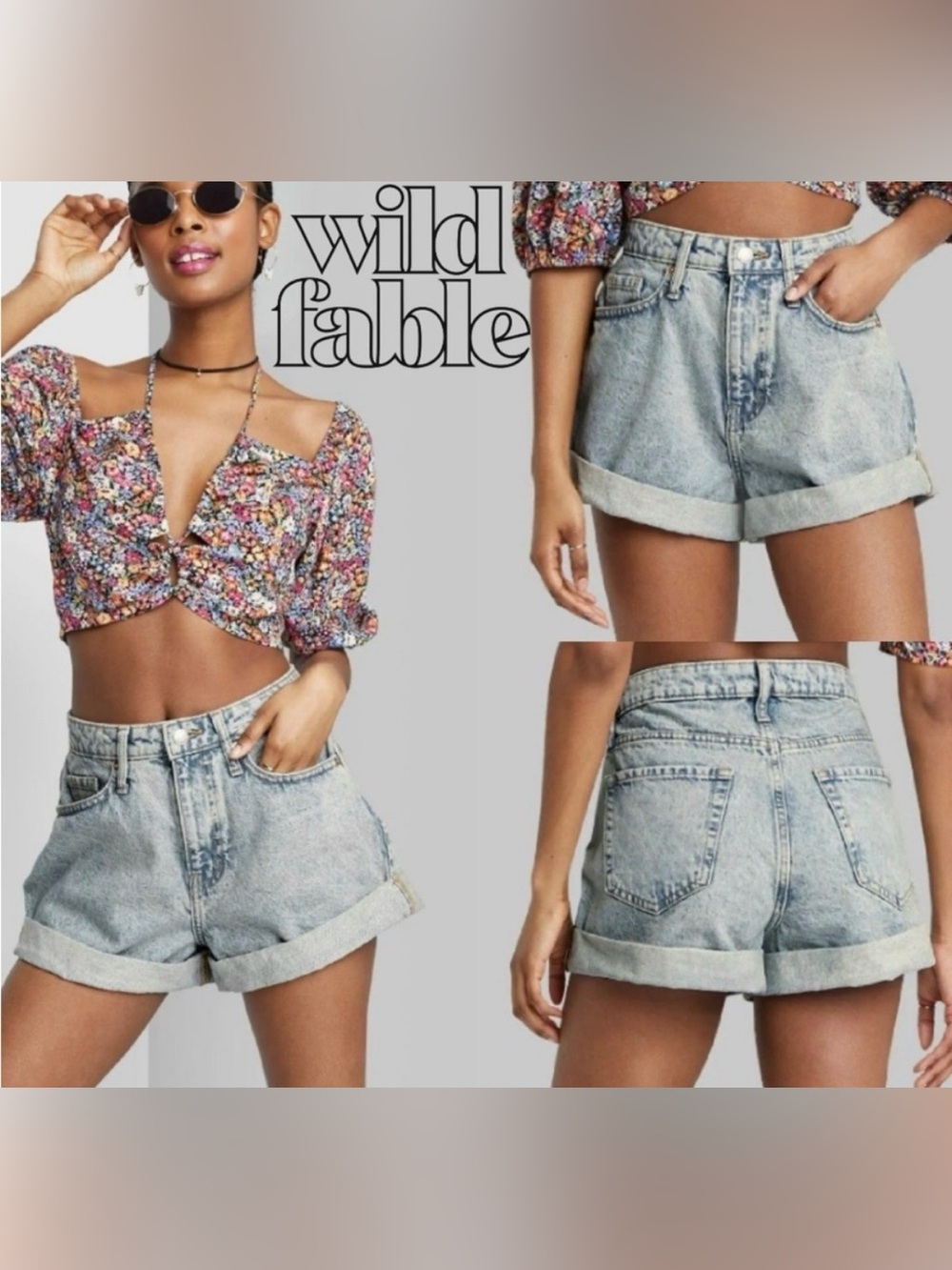 Wild Fable Highest Rise Mom Shorts Light Wash Denim Cuffed Size 00/24R